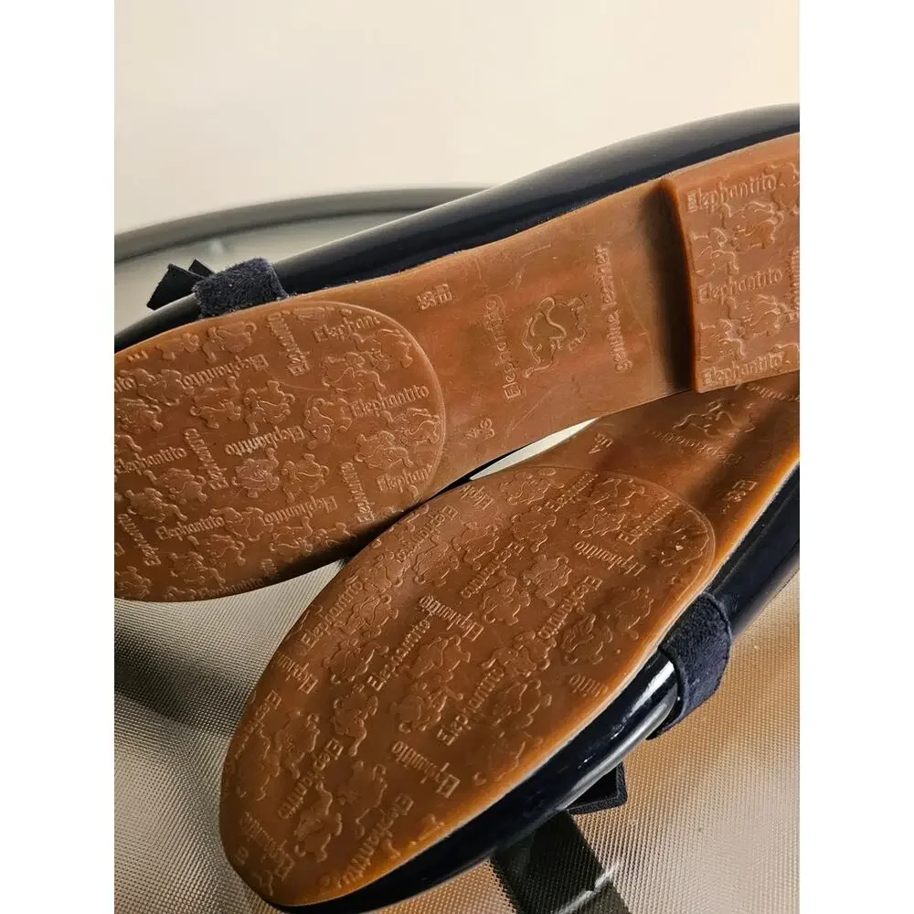 Elephantito Navy Patent Ballet Flats with Suede Bow